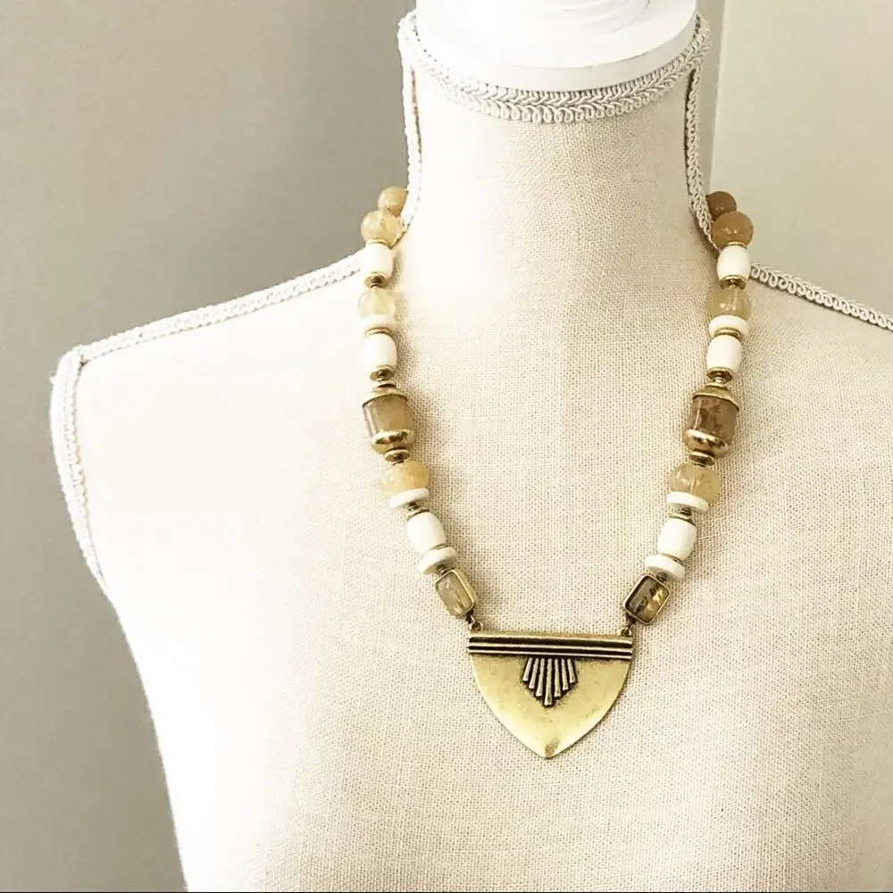 NEW Lucky Brand Chunky Neutral Bead & Brass Necklace